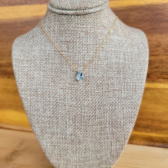 Swiss Blue Topaz Necklace Minimalist Crystal Gemstone December Birthstone - Picture 5 of 6